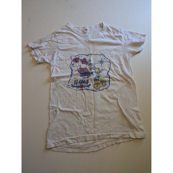 Vintage 80s Hawaii Tee Shirt Kids' Size M Boy's Antique Map Sailing Ship Islands - Picture 10 of 10